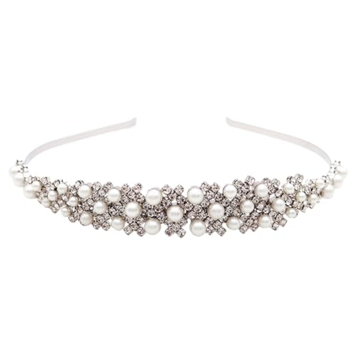 PLAFOPE Wasserdichter Perlen Haarschmuck Braut Haarreif mit Funkelnden Strasssteinen Breites Stirnband für Hochzeit Party und Festliche Anlässe Damen und Mädchen Geeignet von PLAFOPE