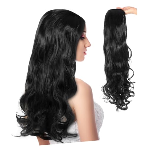 PLAFOPE Weibliche Wellenperücke Perücken Kostüm welliges Haar realistische Perücken für Frauen Zettel Hochtemperaturdraht Schwarz von PLAFOPE