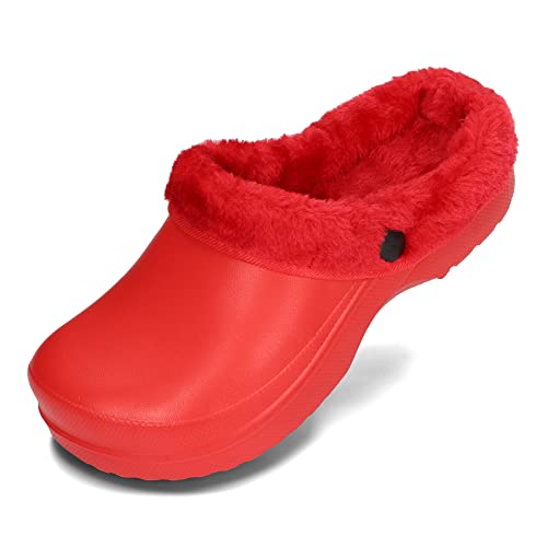 PLAME Unisex Eva Clogs Damen Herren Gefüttert Warme Clogs Gartenschuhe 36-46 EU (Rot, EU Schuhgrößensystem, Erwachsene, Numerisch, M, 38) von PLAME
