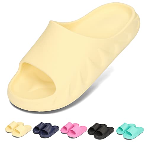 PLAME Unisex Badelatschen EVA Schaum Slides Badeschuhe Sommer Rutschfeste Plateau Super Weiche Schlappen 36-46 EU (Gelb, eu_footwear_size_system, adult, women, numeric, medium, numeric_39) von PLAME