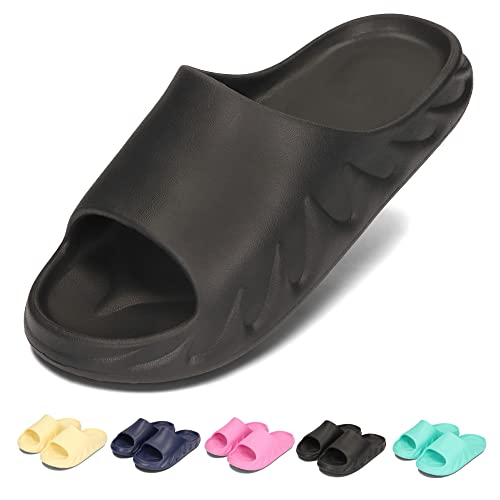 PLAME Unisex Badelatschen EVA Schaum Slides Badeschuhe Sommer Rutschfeste Plateau Super Weiche Schlappen 36-46 EU (Schwarz, eu_footwear_size_system, adult, men, numeric, medium, numeric_44) von PLAME