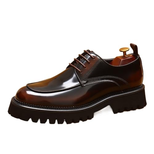 PLASMOVO Business-Schuhe for Herren, Dicker Boden, Runder Kopf, Helles Leder, Lässige Slipper, Britische Schuhe, rutschfeste Formelle Schuhe (Color : Braun, Größe : 38 EU) von PLASMOVO