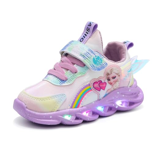 PLASMOVO Hallenschuhe Kinder Mädchen, Atmungsaktive Sportschuhe für Laufen und Outdoor - rutschfeste Sneaker in Rosa und Lila - Größe 21-35 EU (Color : Purple Girl, Größe : 24 Length 15.2cm) von PLASMOVO