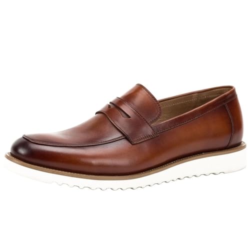 PLASMOVO Herren-Lederschuhe, Sommer-England-Retro-Loafer, Lässige Flache Schuhe, Geeignet for Tägliche Bankett-formelle Schuhe (Color : Braun, Größe : 40 EU) von PLASMOVO