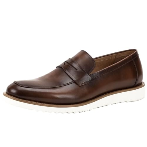 PLASMOVO Herren-Lederschuhe, Sommer-England-Retro-Loafer, Lässige Flache Schuhe, Geeignet for Tägliche Bankett-formelle Schuhe (Color : Coffee, Größe : 38 EU) von PLASMOVO