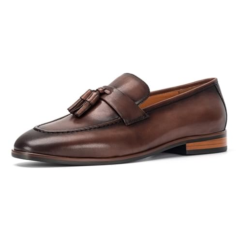 PLASMOVO Lässige Business Schuhe for Herren, Loafers Schwarze Sommer Modeschuhe Mit Quadratischem Absatz Und Lederschuhen Mit Quasten (Color : Coffee, Größe : 40 EU) von PLASMOVO