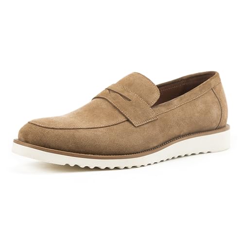 PLASMOVO Lässige Lederschuhe for Herren, Loafer, Bequeme Überschuhe Mit Dickem Boden for Das Tägliche Partybankett (Color : Khakis, Größe : 39 EU) von PLASMOVO