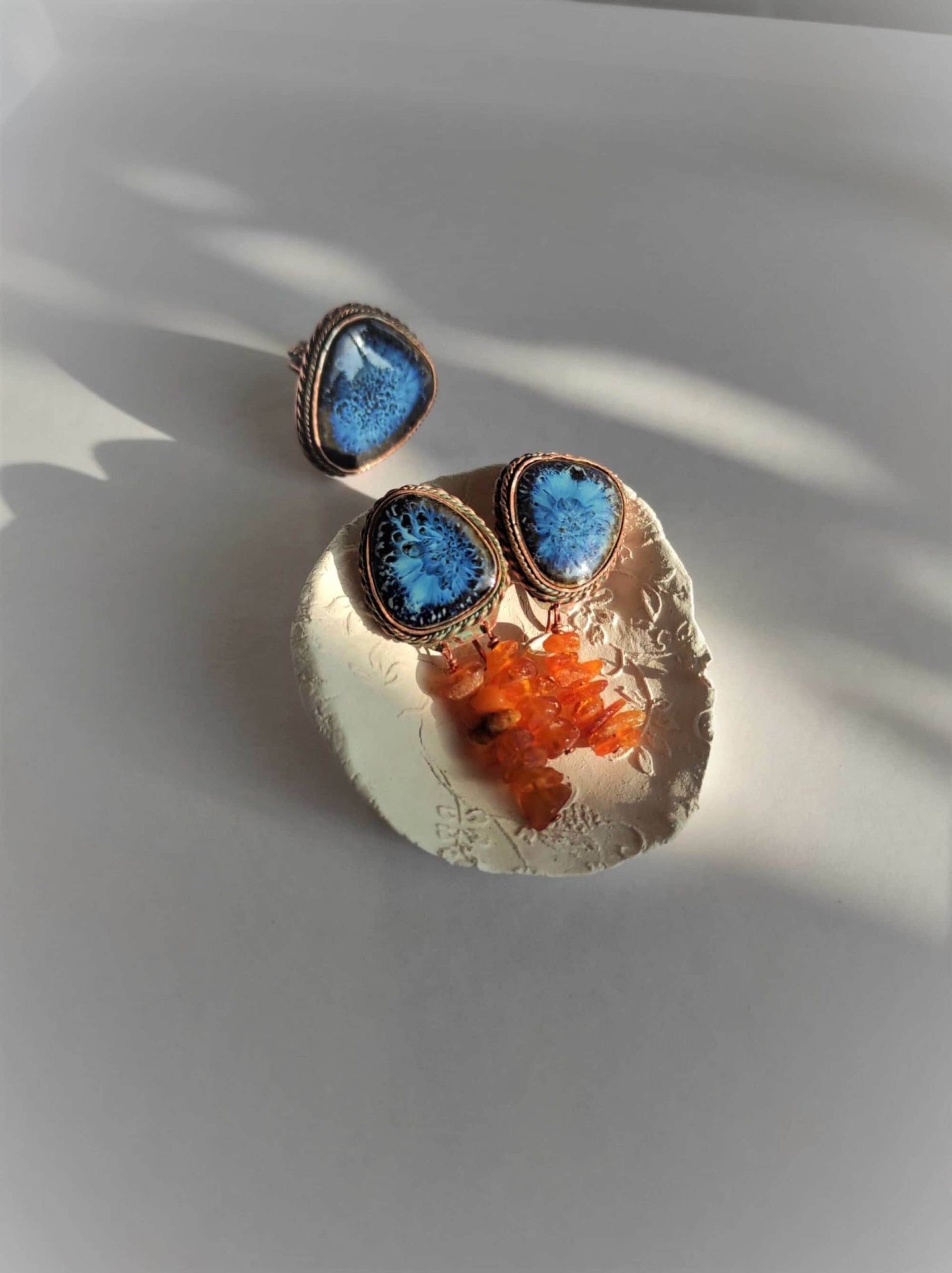 Kupfer Ohrringe & Ring/Keramikschmuck Set Schmuck Für Sie Mit Bernstein Kupfer Ohrringe & Ring/Keramikschmuck Set Schmuck Für Sie Mit Bernstein von PLATABRUTA