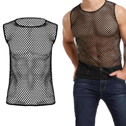 PLATEYTR 1 Herren-Mesh-Weste Fischer-Mesh-Weste Herren-Mesh-Shirt Fischer-Mesh Fitted Mesh Shirt Schwarzes Mesh-Muskel-Shirt, Größe XL von PLATEYTR