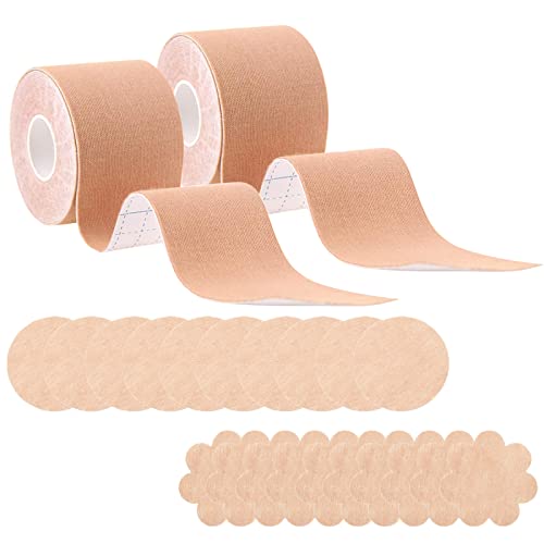 PLATEYTR 2 Pack 5cm*5m Boob Tape and 20Pcs Nipple Cover Set,Brust Boob Tape BH Lift Up Selbstklebendes Push-Up-Band Brustpasteten mit für A-E Cup Große Brust von PLATEYTR
