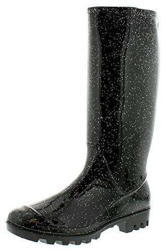 Damen/Damen Schwarz Langes Bein PVC Gummistiefel mit einem Glitzer Ausführung Schwarz Glitzer - UK Größen 3-8 - Schwarz Glitzer, 41 von PLATINO