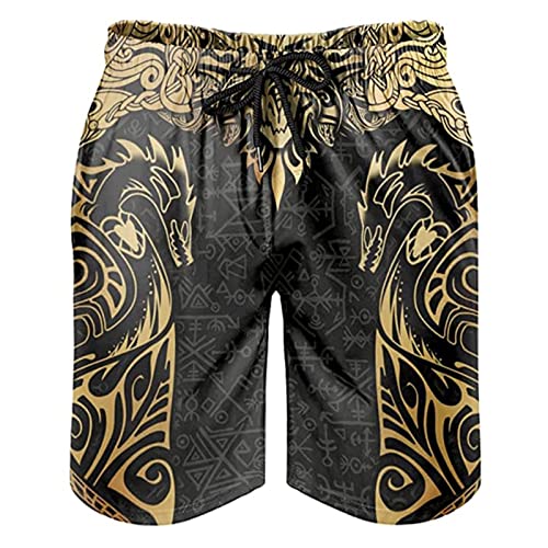 Trunks Für Männer Viking Dragon Kordelzug Badehose Badeanzüge Mit Taschen (Color : Black, Size : XL) von PLAYBOYSJ