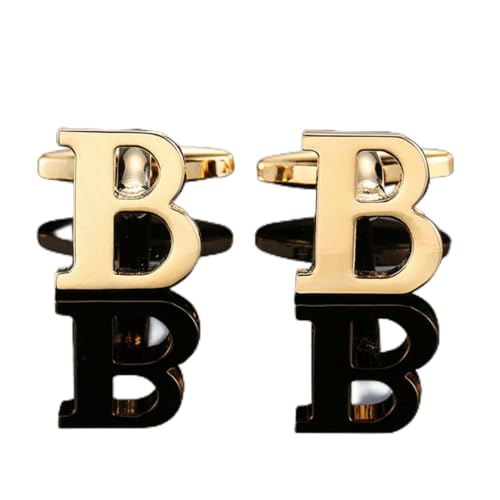 1 Paar Galvanik 26 goldene Buchstaben Manschettenknöpfe Mode Männer Französisches Hemd Manschettenknöpfe-B von PLBSE