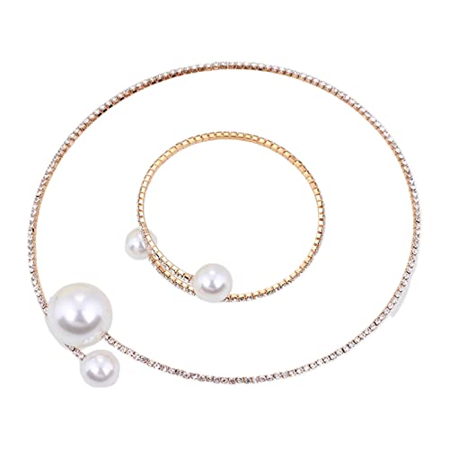 2 Stück/Set trendige doppelte simulierte Perlen offene Choker Halskette und Armband Set verstellbar für Brauthochzeit Party, Siehe Abbildung von PLCPDM