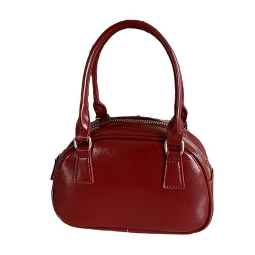 Damen-Umhängetasche aus PU-Leder, koreanischer Stil, Handtasche, Bowlingtasche, modische Umhängetasche, Kuriertasche, Einkaufstasche für Reisen, rot von PLCPDM