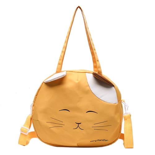 Damen-Umhängetasche mit großem Fassungsvermögen, japanischer Stil, Umhängetasche, niedliche Cartoon-Katzen-Umhängetasche, schöne Canvas-Tasche, Kleines Weiß von PLCPDM