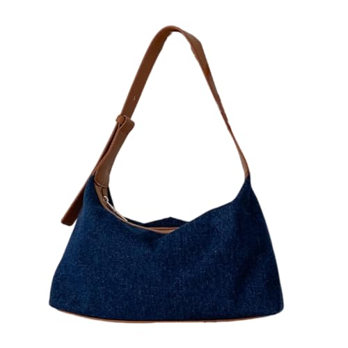 Damen Unterarmtasche im koreanischen Stil, ästhetische Umhängetasche, Denim, Achseltasche, Einkaufstasche, Dating, Mode, lässige Handtasche, dunkelblau von PLCPDM