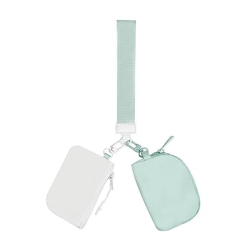 Doppeltasche, Handgelenktasche für Damen, Doppeltasche, Handgelenk, Münzbörse, Reißverschluss, tragbar, Schlüsselanhänger, Geldbörse, Münzgeldbörse, Weiß, Eisblau von PLCPDM