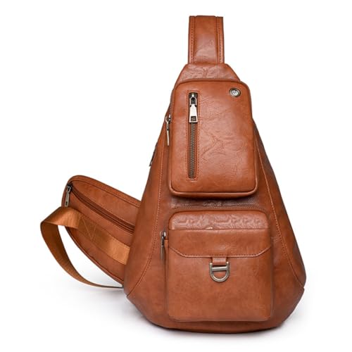 Große Brusttasche für Damen, Rucksack, PU-Leder, Crossbody-Tasche, Mädchen, lässig, Tagesrucksack, modischer Schulterrucksack, Karamellfarben von PLCPDM