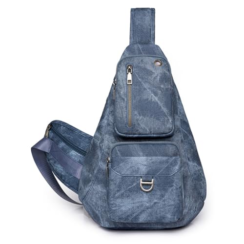 Große Brusttasche für Damen, Rucksack, PU-Leder, Crossbody-Tasche, Mädchen, lässig, Tagesrucksack, modischer Schulterrucksack, blau von PLCPDM