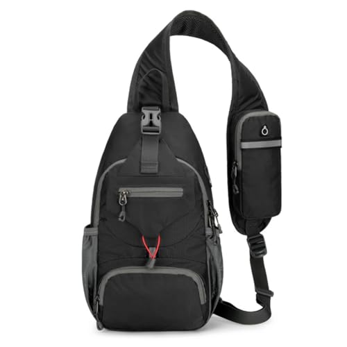 Große Brusttasche für Herren, Nylon, Umhängetasche, lässiger Tagesrucksack, Outdoor-Schulterrucksack, Brusttasche, Schwarz von PLCPDM