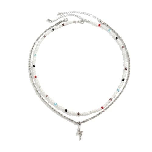 Handgefertigte Perlen-Halskette mit Bolzen/Stern-Anhänger, verstellbar, mehrlagig, Schlüsselbund, Schmuck für Frauen, Wie abgebildet von PLCPDM