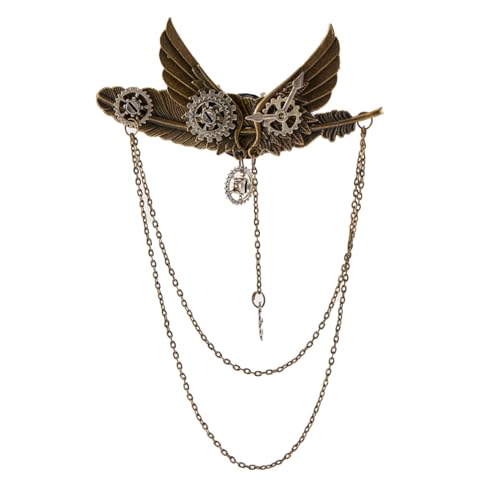 Handgefertigte Steampunk-Brosche für Damen und Herren, PunkStyle-Zahnrad-Flügelketten-Brosche, Anstecknadel, Kostüm, Anstecknadel, Haarspange, Haarspange von PLCPDM