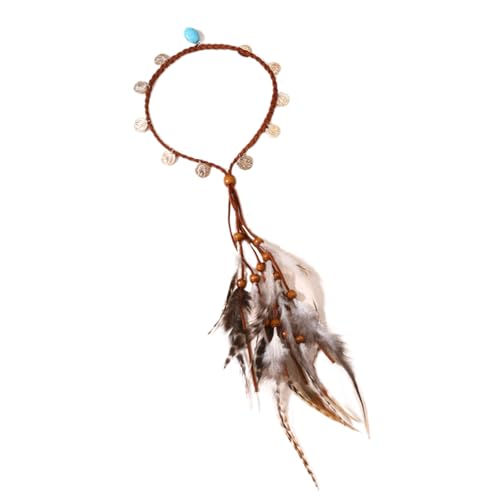 Indisches Haarband mit Federn, stilvolles Flecht-Haarband, Kopfbedeckung für Musikfestivals von PLCPDM