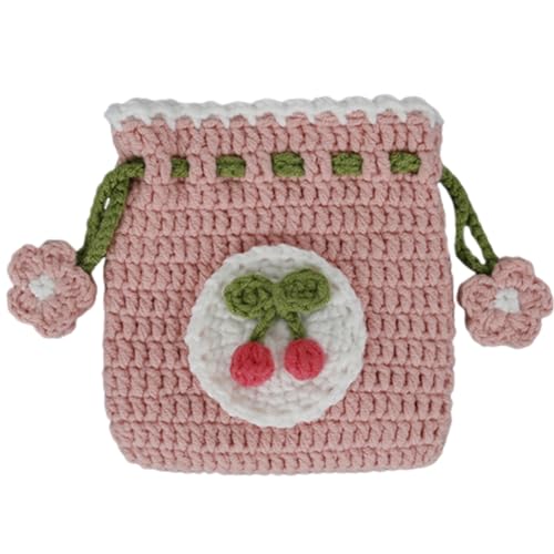 Kleine Geldbörse für Kleingeld, gestrickt, handgewebt, Aufbewahrungstasche, schöne Münzbörse, Häkeltasche, Kleingeldtasche für Mädchen und Frauen, cherry von PLCPDM