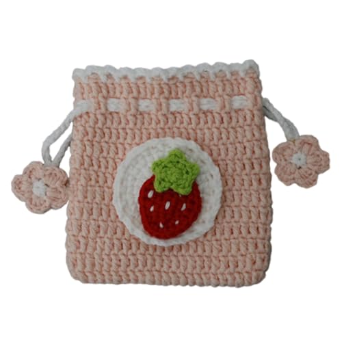 Kleine Geldbörse für Kleingeld, gestrickt, handgewebt, Aufbewahrungstasche, schöne Münzbörse, Häkeltasche, Kleingeldtasche für Mädchen und Frauen, erdbeere von PLCPDM