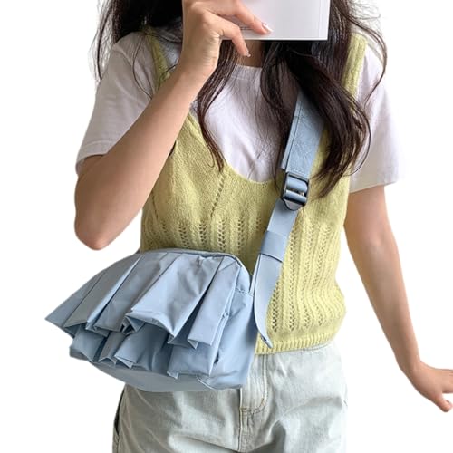Koreanischer Stil Damen Crossbody Tasche Nylon Schulter Pack Casual Mode und Leichte Handtasche für jeden Anlass, blau von PLCPDM