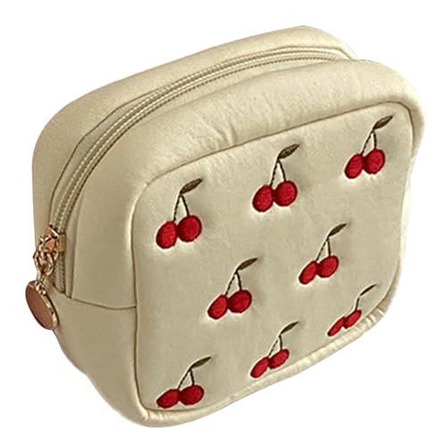 Kosmetiktasche für Damen und Mädchen, Kosmetiktasche, große Kapazität, Kosmetiktasche mit Reißverschluss, Kirschrot, beige von PLCPDM