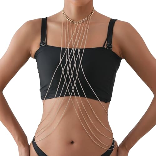 Kreative Mehrschichtquasten Körperkette Schmuck Schmuck Goldlegier Brust Accessoire Für Frauen Daten Partys Bikinis Strand Tragen Gekreuzte Körperkette Für Frauen von PLCPDM