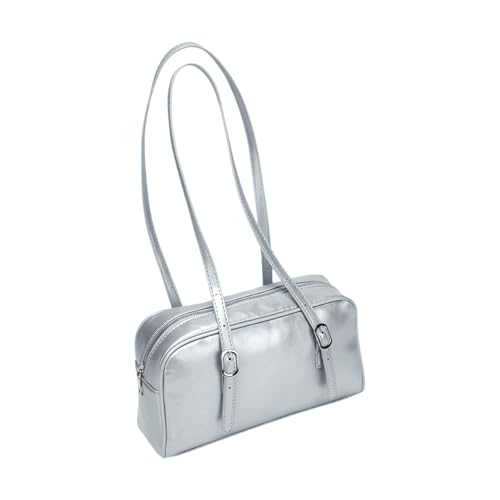 Kreative PU-Unterarm-Umhängetasche für Damen und Mädchen, für den täglichen Pendler, unverzichtbar, geräumige Kissen, lässige Handtasche, moderne Arbeits-Umhängetasche, silber, One Size von PLCPDM