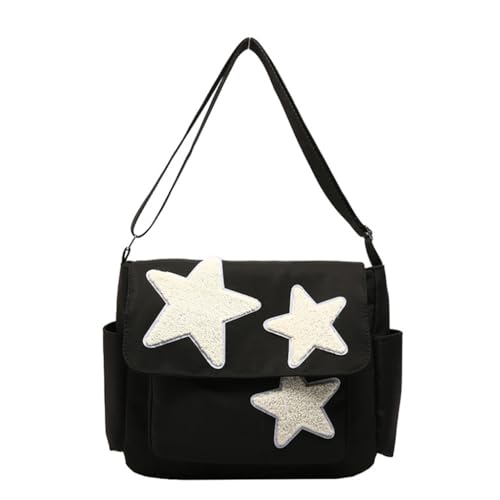 Leichte Umhängetasche für Mädchen, japanischer Stil, Sterne, Crossbody-Tasche mit großer Kapazität, Messenger-Handtaschen, Schwarz von PLCPDM