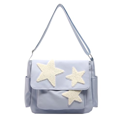Leichte Umhängetasche für Mädchen, japanischer Stil, Sterne, Crossbody-Tasche mit großer Kapazität, Messenger-Handtaschen, blau von PLCPDM