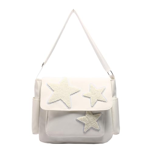 Leichte Umhängetasche für Mädchen, japanischer Stil, Sterne, Crossbody-Tasche mit großer Kapazität, Messenger-Handtaschen, weiß von PLCPDM