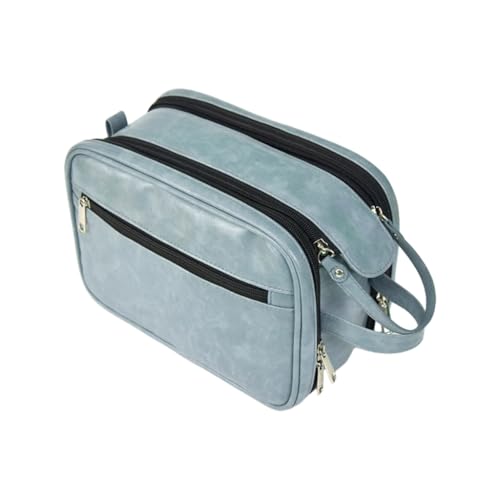 Make-up-Organizer-Tasche, Kosmetiktasche, große Kapazität, Kulturbeutel, Make-up-Tasche für Mädchen, Frauen, Reise-Kosmetiktasche, PU-Handtasche, hellblau von PLCPDM