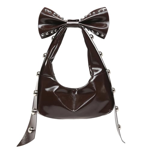 Modische Geldbörse für Damen, Schultertasche mit Nietendetails und abnehmbaren Schleifen, PU-Leder, Achsel-Geldbörse, leichte Damen-Geldbörse, coffee, One Size Modische Geldbörse für Damen, Schultertasche mit Nietendetails und abnehmbaren Schleifen, PU-Leder, Achsel-Geldbörse, leichte Damen-Geldbörse, coffee, One Size von PLCPDM