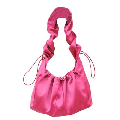 Nylon Plissee Kordelzug Unterarmtasche gerüschte Schultertasche Handtasche für Frauen Reißverschluss Crossbody Achseltasche Geldbörse, hot pink von PLCPDM