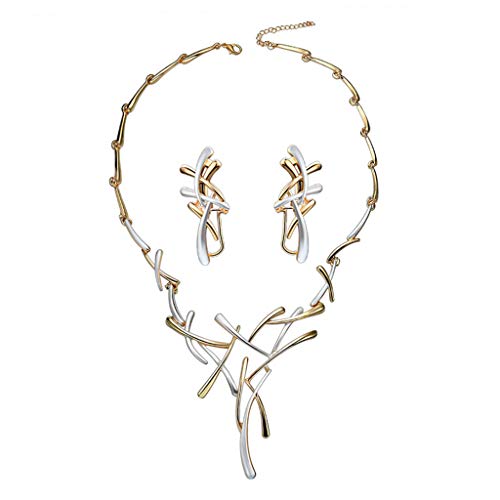 PLCPDM 1 Set luxuriöse Damen-Halskette und Ohrstecker-Set für Hochzeit, Brautschmuck, Halskette für Kreuzanhänger, Ohrringe, Schmuck, verstellbare Halskette, Siehe Abbildung von PLCPDM