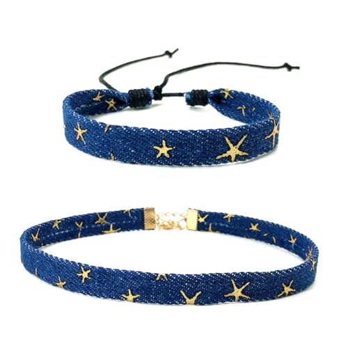 PLCPDM 2 verstellbare Denim-Armbänder, Stern-Armreifen, handgefertigt, bunte Kordel, Handketten, Schmuck für Verliebte, Siehe Abbildung von PLCPDM