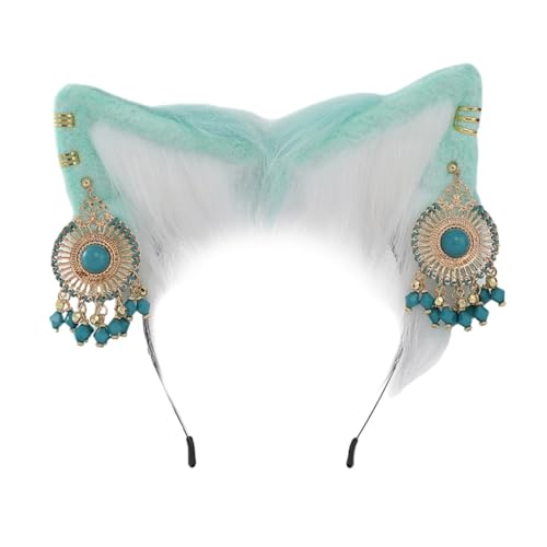 PLCPDM Anime-Cosplay-Requisiten, Katzenhaarreif, pelziges Haarstyling mit Schmuck für Halloween, Stirnband, pelziges Kätzchen, Karneval von PLCPDM