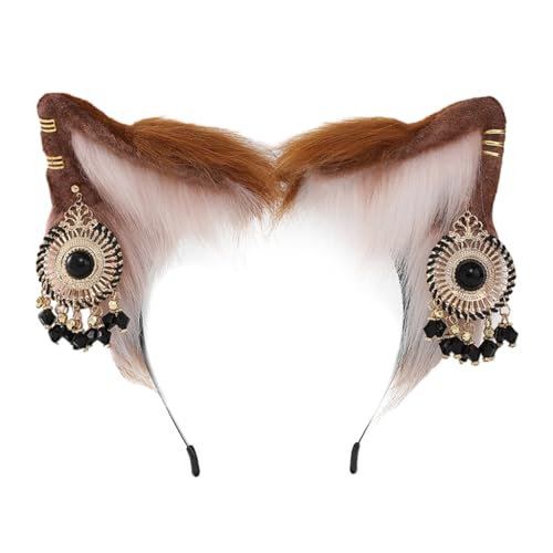 PLCPDM Anime-Cosplay-Requisiten, Katzenhaarreif, pelziges Haarstyling mit Schmuck für Halloween, Stirnband, pelziges Kätzchen, Karneval von PLCPDM