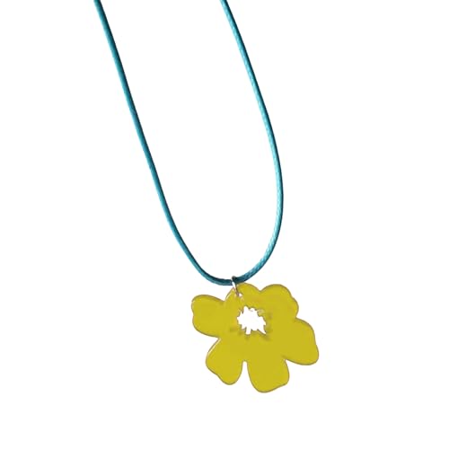 PLCPDM Bunte Acrylblüte Anhänger Halskette Vintage Styles Neckketten Verstellbare Länge Schlüsselbeinketten Schmuck Für Frauen Einzigartiger Teenschmuck von PLCPDM