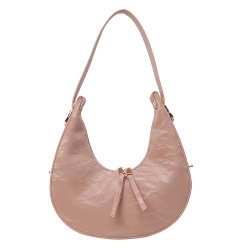 PLCPDM Damen Halbmond-Umhängetasche, PU-Leder, Handtaschen und Geldbörse, modische Achseltasche, Unterarmtasche, einfaches Einkaufen, Dating-Tasche, rose von PLCPDM