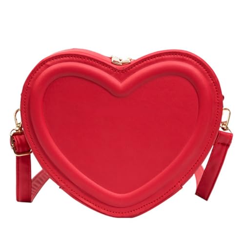 PLCPDM Damen-Umhängetasche aus PU-Leder, süße Geldbörse, modische Umhängetasche, kleine Handtasche, Herzform, Crossbody-Tasche, rot von PLCPDM