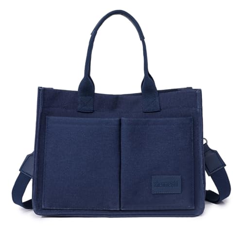 PLCPDM Damen-Umhängetasche mit großem Fassungsvermögen, mehrere Taschen, Damen-Handtasche und Geldbörse, Segeltuch, Kuriertasche für den täglichen Gebrauch, blau von PLCPDM