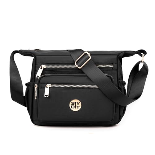 PLCPDM Damen-Umhängetasche mit mehreren Taschen, Nylon, Reisetasche, Kuriertasche, lässig, leicht, für Mütter, Schwarz von PLCPDM