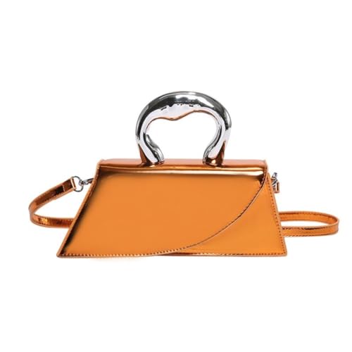 PLCPDM Damen-Umhängetasche mit silberfarbenem Griff, PU-Leder, Umhängetasche, Kuriertasche, Handtasche und Geldbörse, Clutch, Orange von PLCPDM